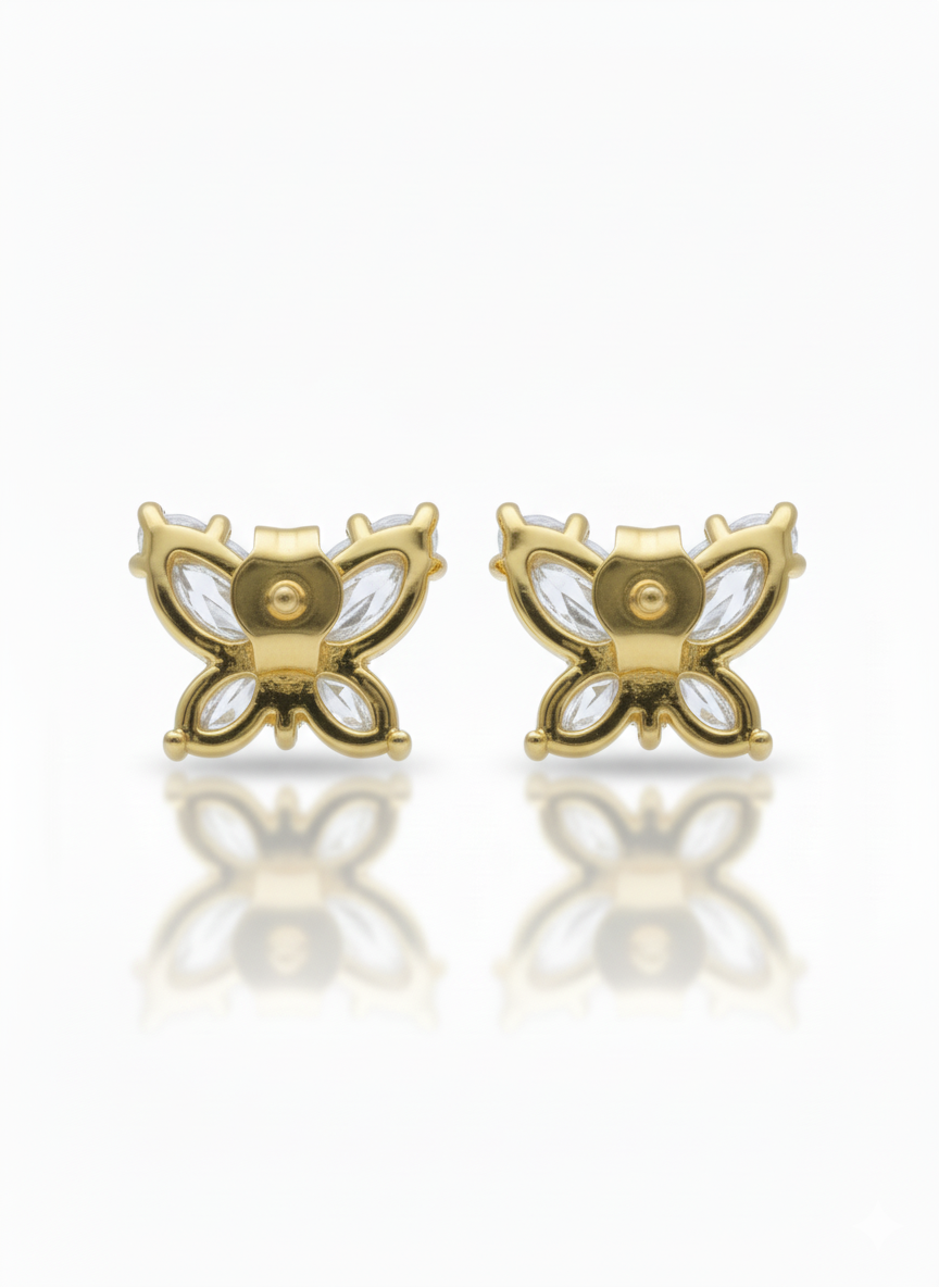 14K Solid Yellow Gold Dainty Women's CZ Butterfly Push Back Stud Earrings - Gold Gifts for Girls Teens Women