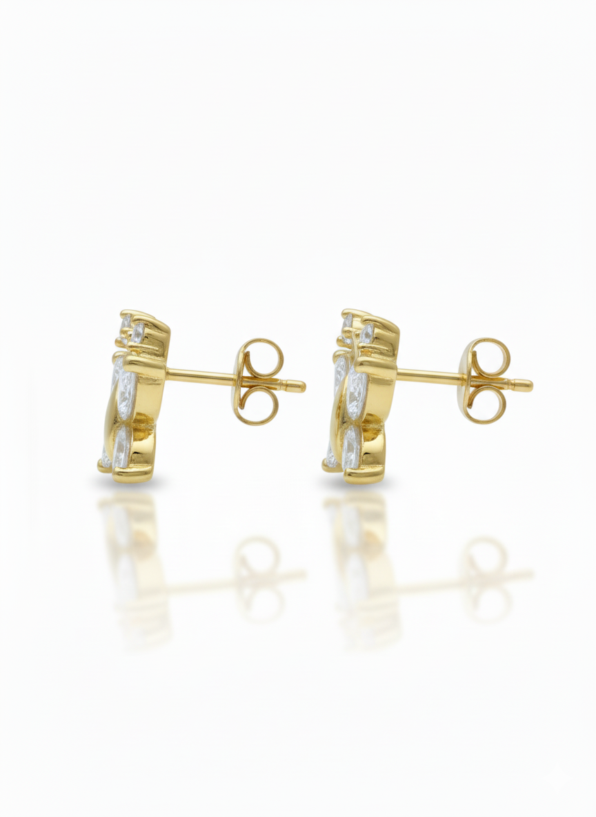 14K Solid Yellow Gold Dainty Women's CZ Butterfly Push Back Stud Earrings - Gold Gifts for Girls Teens Women