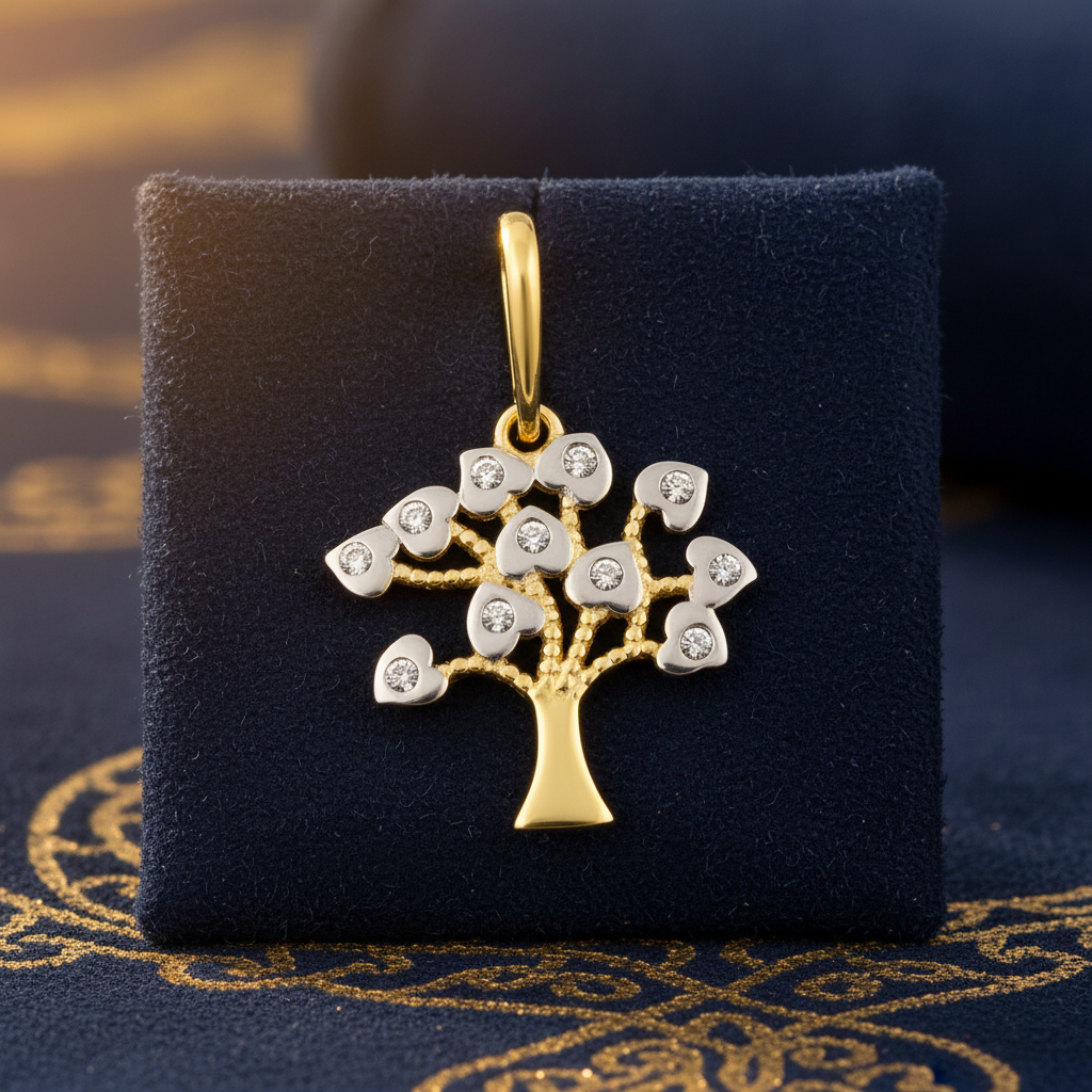 Solid 14K Yellow Gold Tree of Life CZ Pendant for Women and Teens
