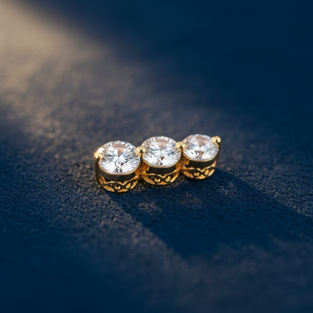 Solid 14K Yellow Gold Triple Tier CZ Pendant for Women and Teens