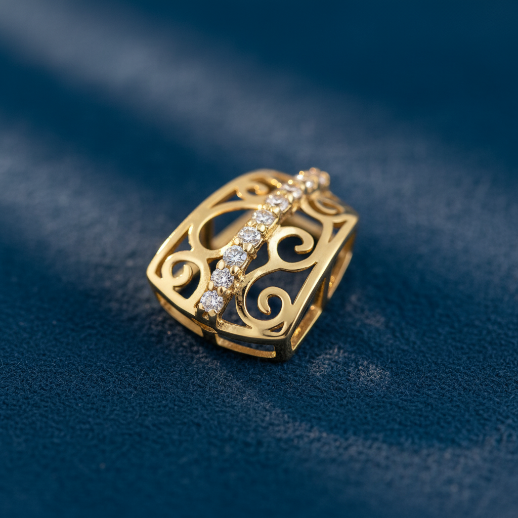 Solid 14K Yellow Gold CZ Vintage Box Pendant for Women and Teens