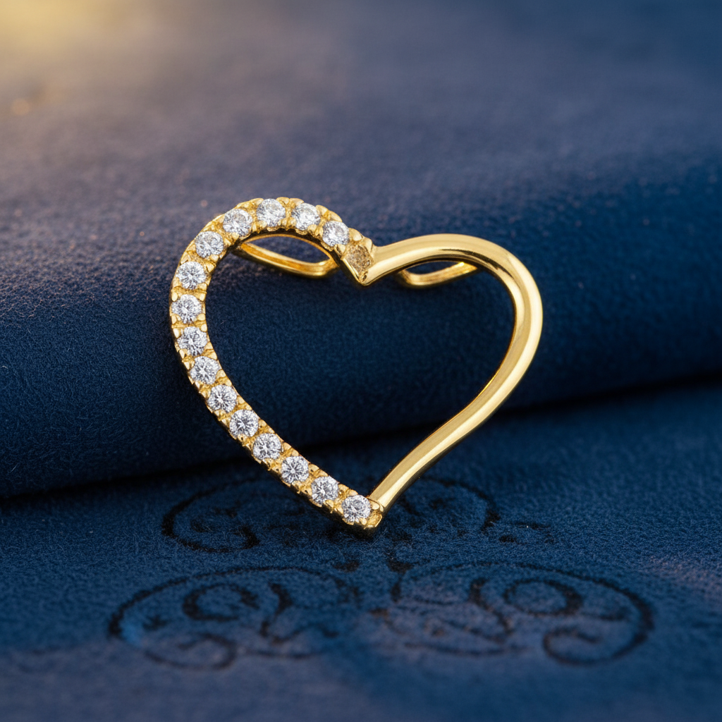 Solid 14K Yellow Gold Heart Accent Round CZ Pendant for Women and Teens