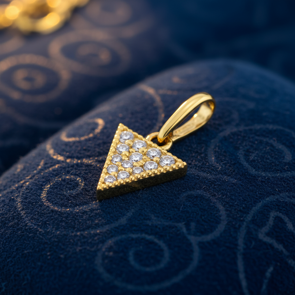 Solid 14K Yellow Gold Upside Down Triangle CZ Pendant for Women and Teens
