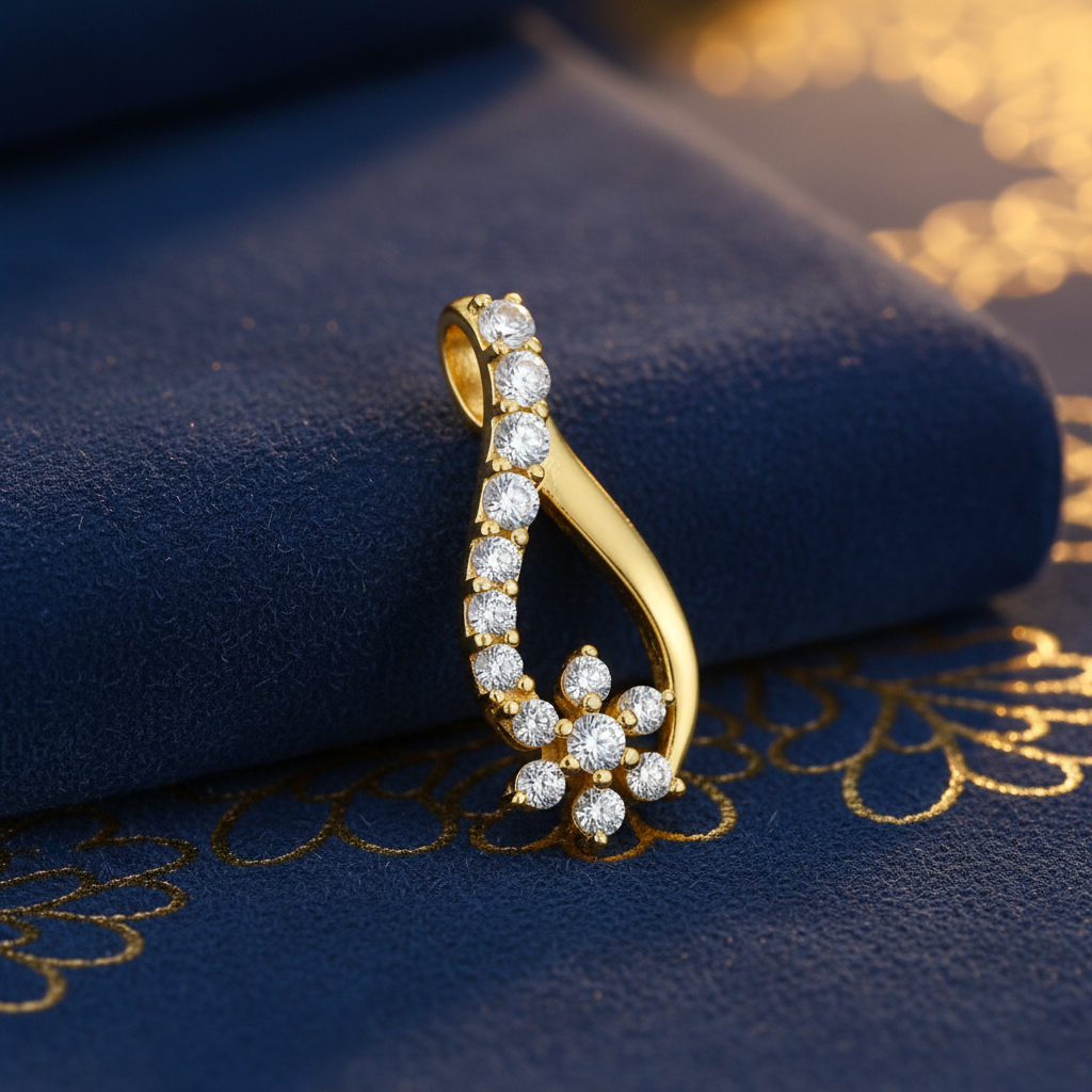 Solid 14K Yellow Gold Flower CZ Pendant for Women and Teens