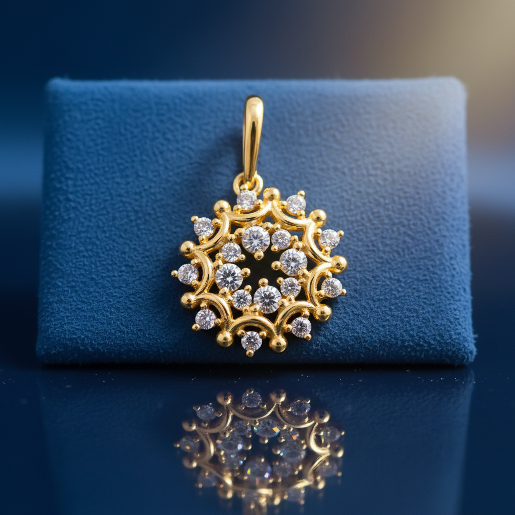 Solid 14K Yellow Gold Glamorous Circle CZ Pendant for Women and Teens