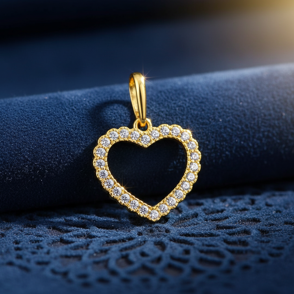 Solid 14K Yellow Gold Heart CZ Pendant for Women and Teens