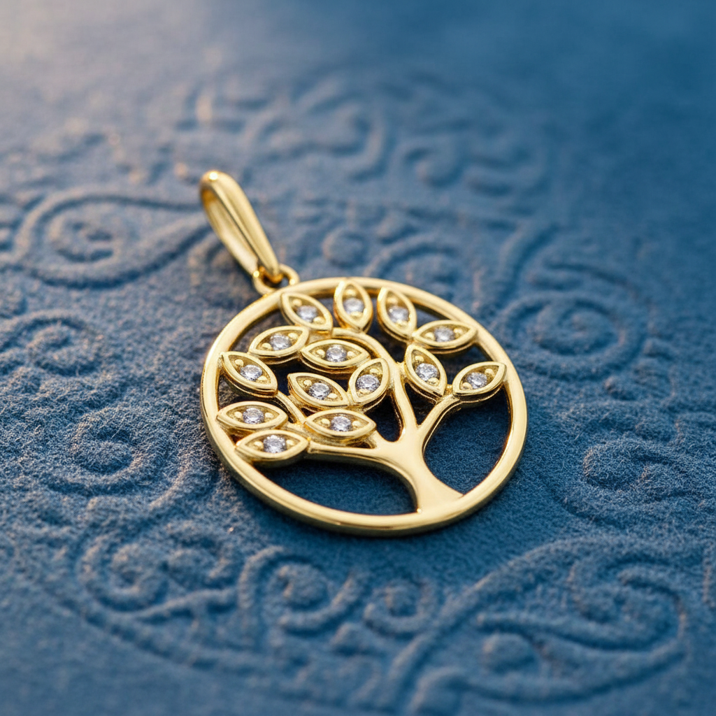 Solid 14K Yellow Gold Plain Tree of Life CZ Pendant for Women and Teens