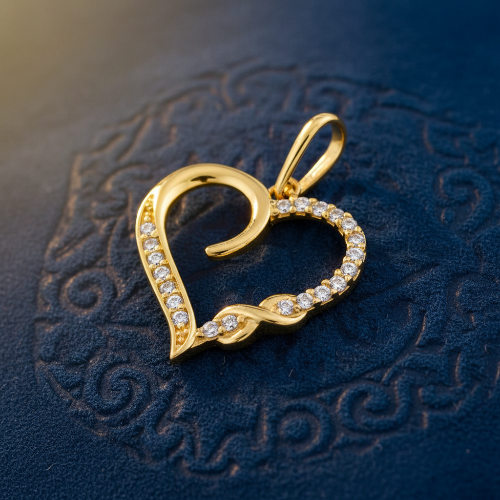 Solid 14K Yellow Gold Infinity Heart CZ Pendant for Women and Teens