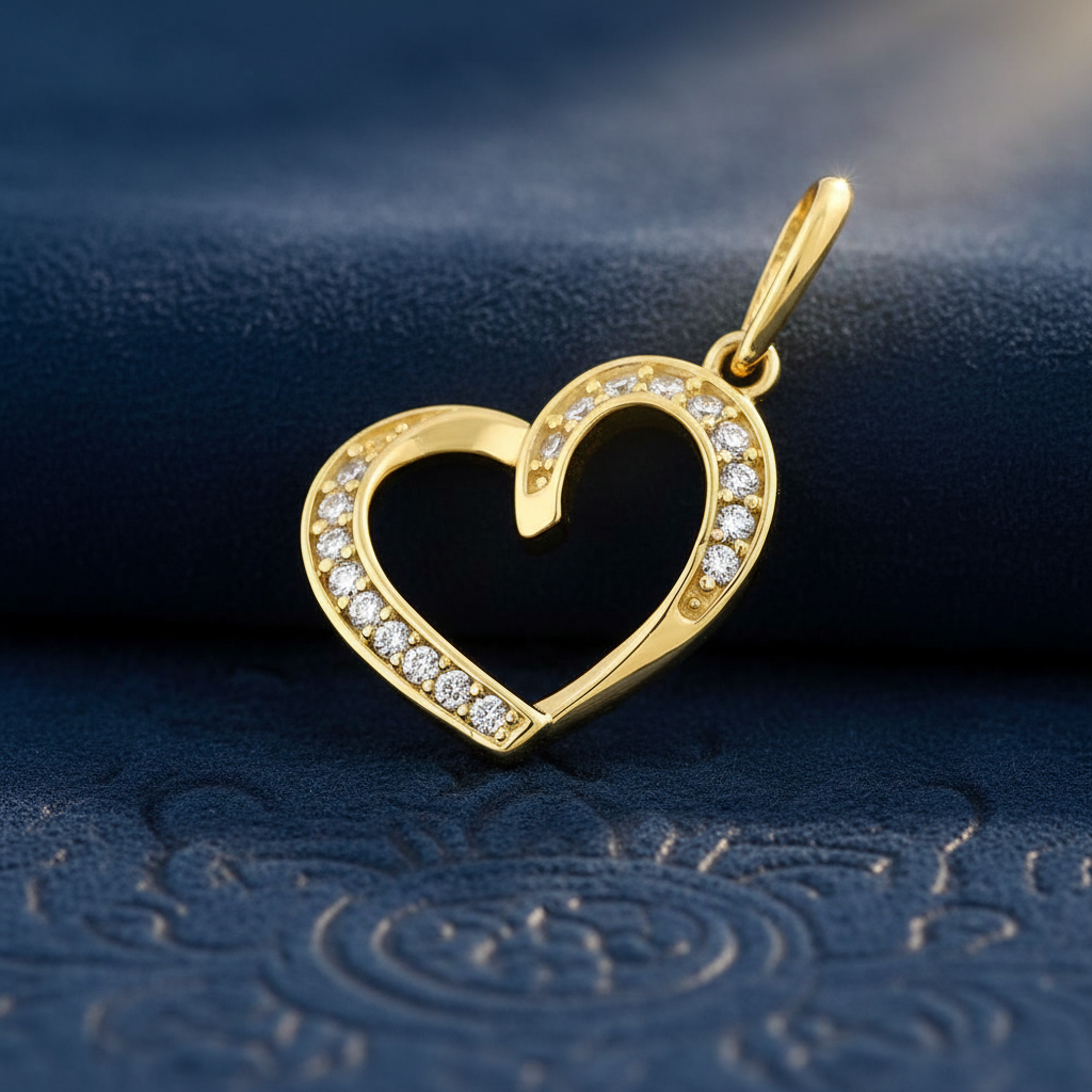 Solid 14K Yellow Gold Generous Heart CZ Pendant for Women and Teens