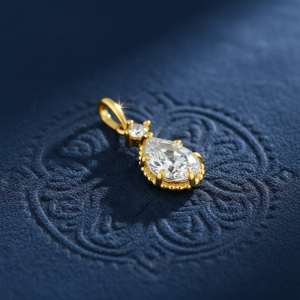 Solid 14K Yellow Gold Regal Pear Cut CZ Pendant for Women and Teens