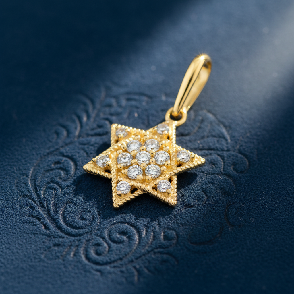 Solid 14K Yellow Gold Star of David CZ Pendant for Women and Teens