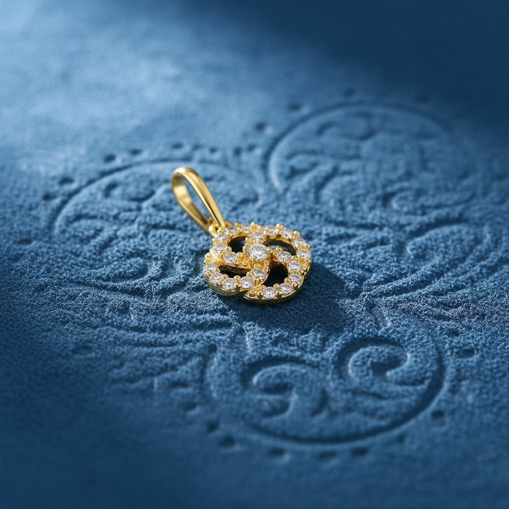 Solid 14K Yellow Gold Celtic Swirl CZ Pendant for Women and Teens