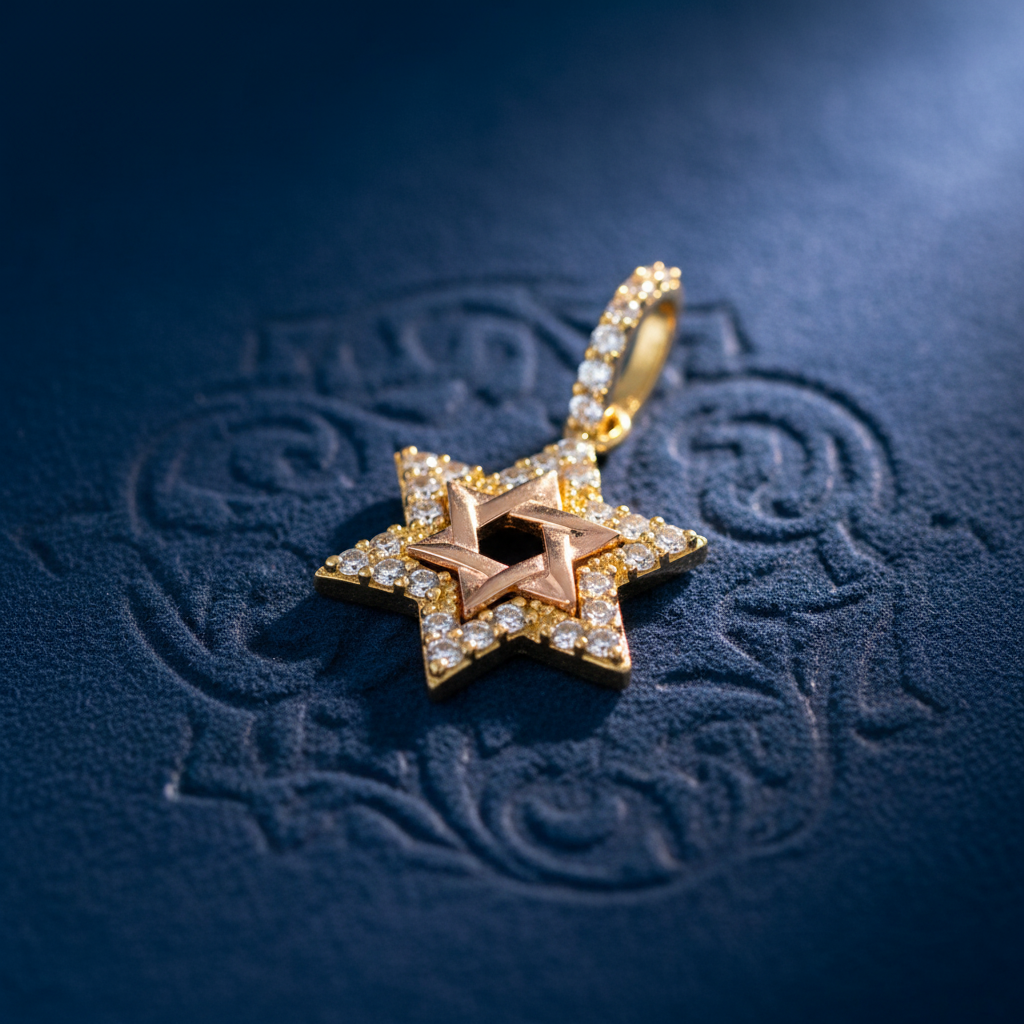 Solid 14k Multi-Gold Star of David CZ Pendant for Women and Teens