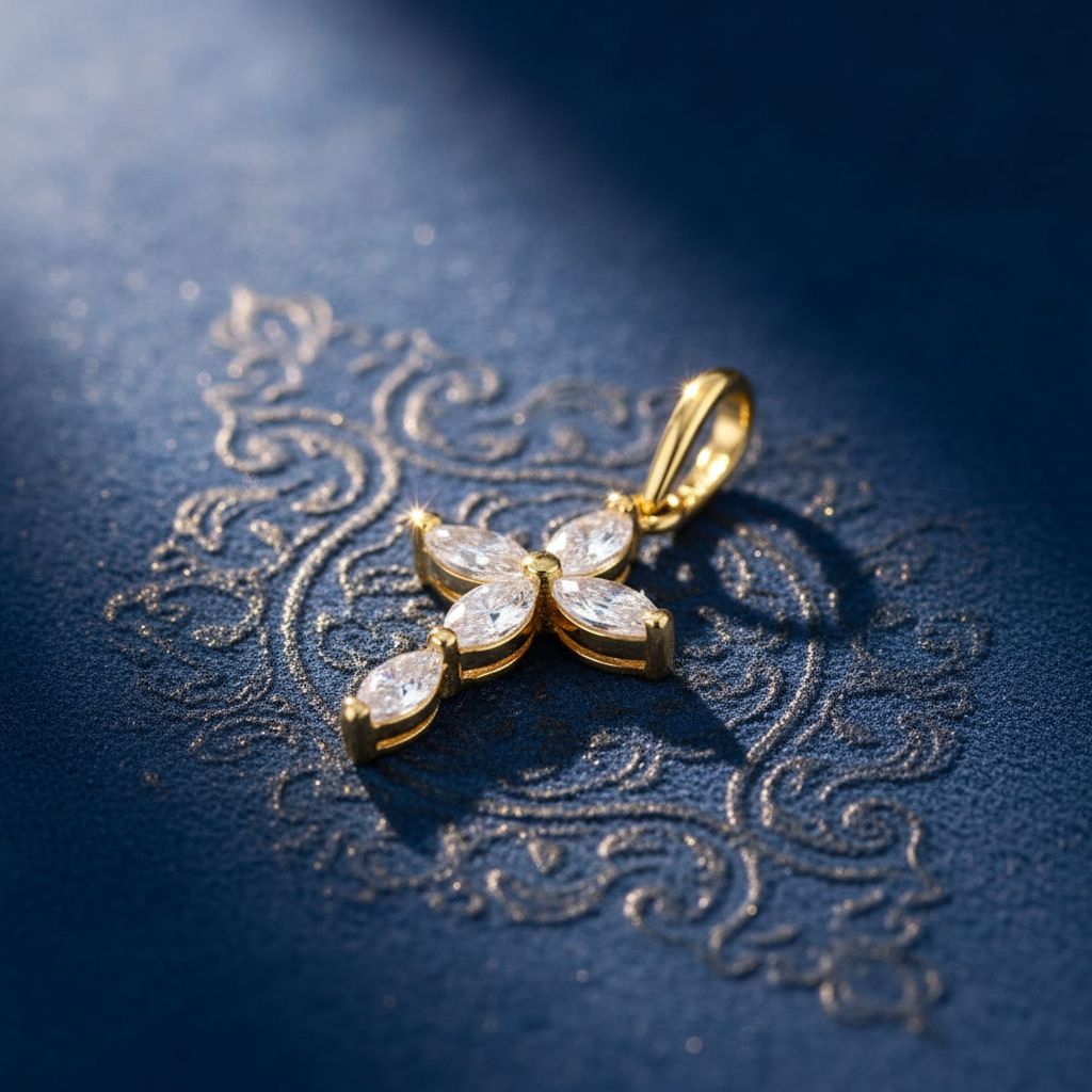 Solid 14k Gold Marquise Cross Pendant for Women and Teens