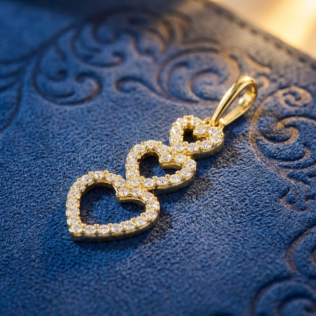 Solid 14k Gold Heart Tier CZ Pendant for Women and Teens