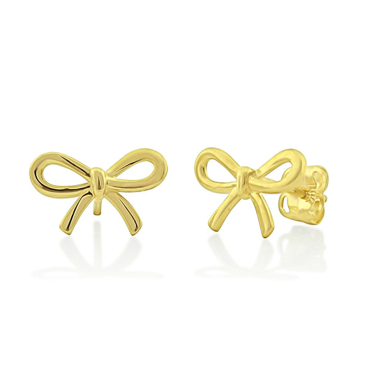 14K Yellow Gold Small Bow Stud Earrings - 0.35in