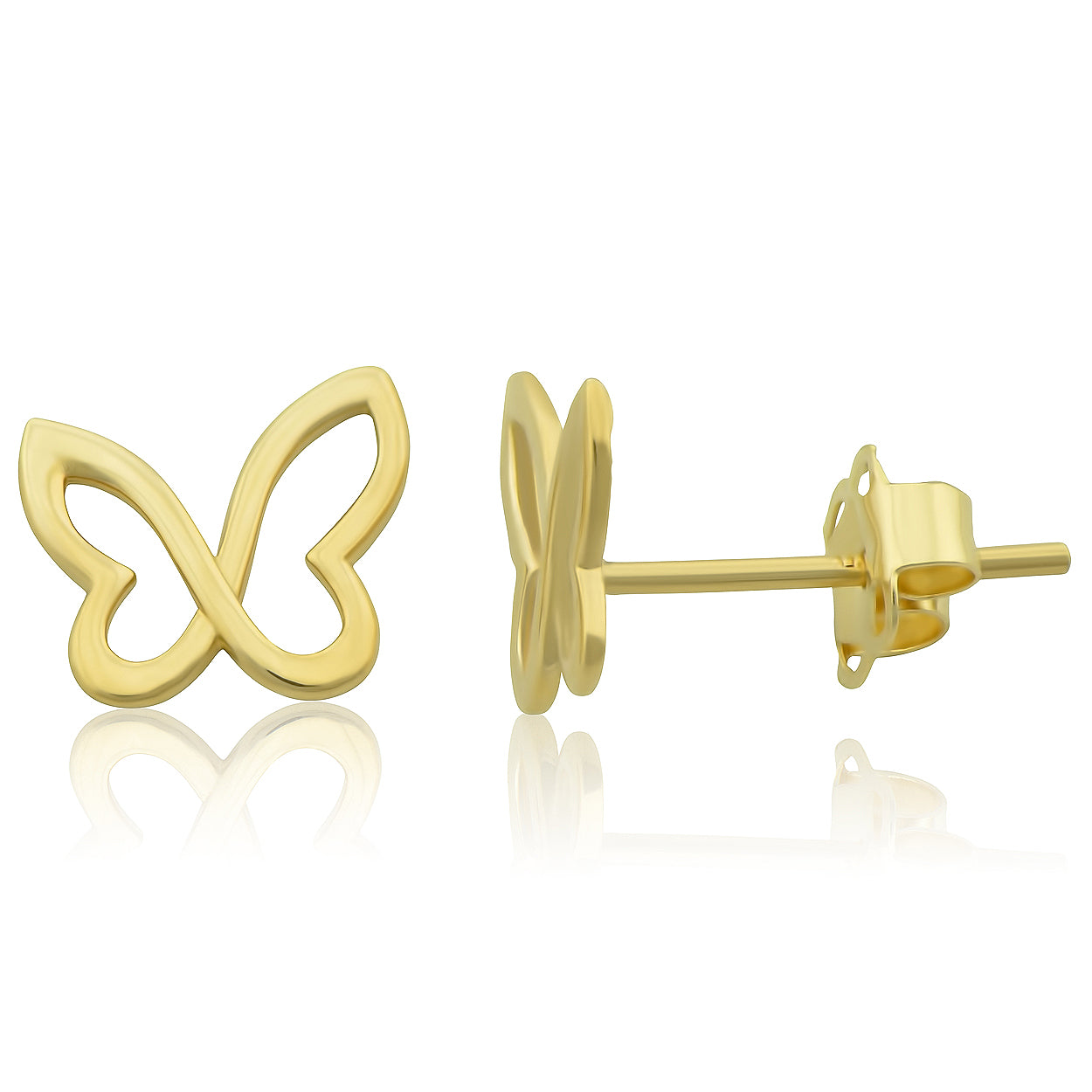 14K Yellow Gold Tiny Butterfly Stud Earrings - 6mm