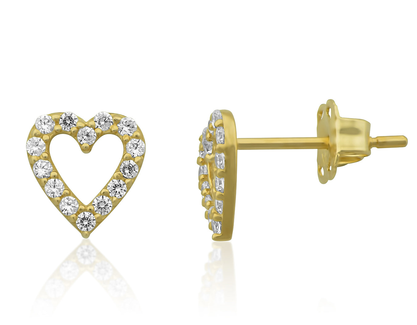 14K Yellow Gold Cz Tiny Heart Stud Earrings - 0.23in