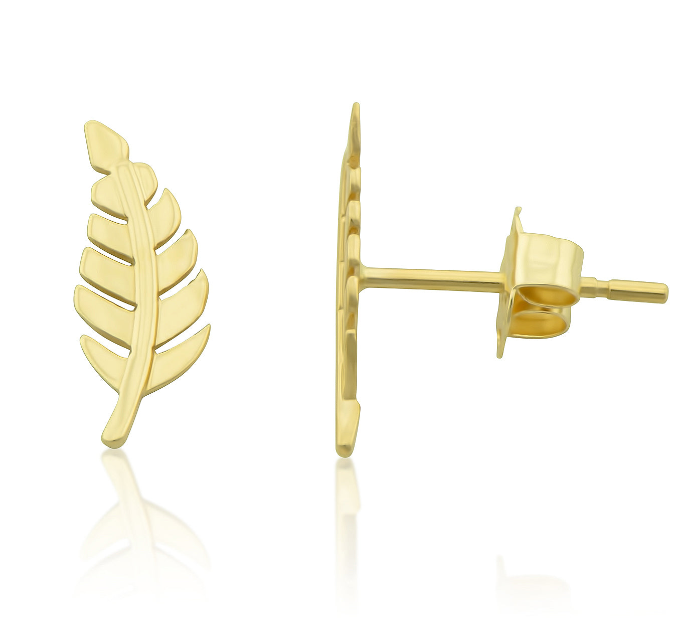 14K Yellow Gold Small Feather Stud Earrings - 10mm