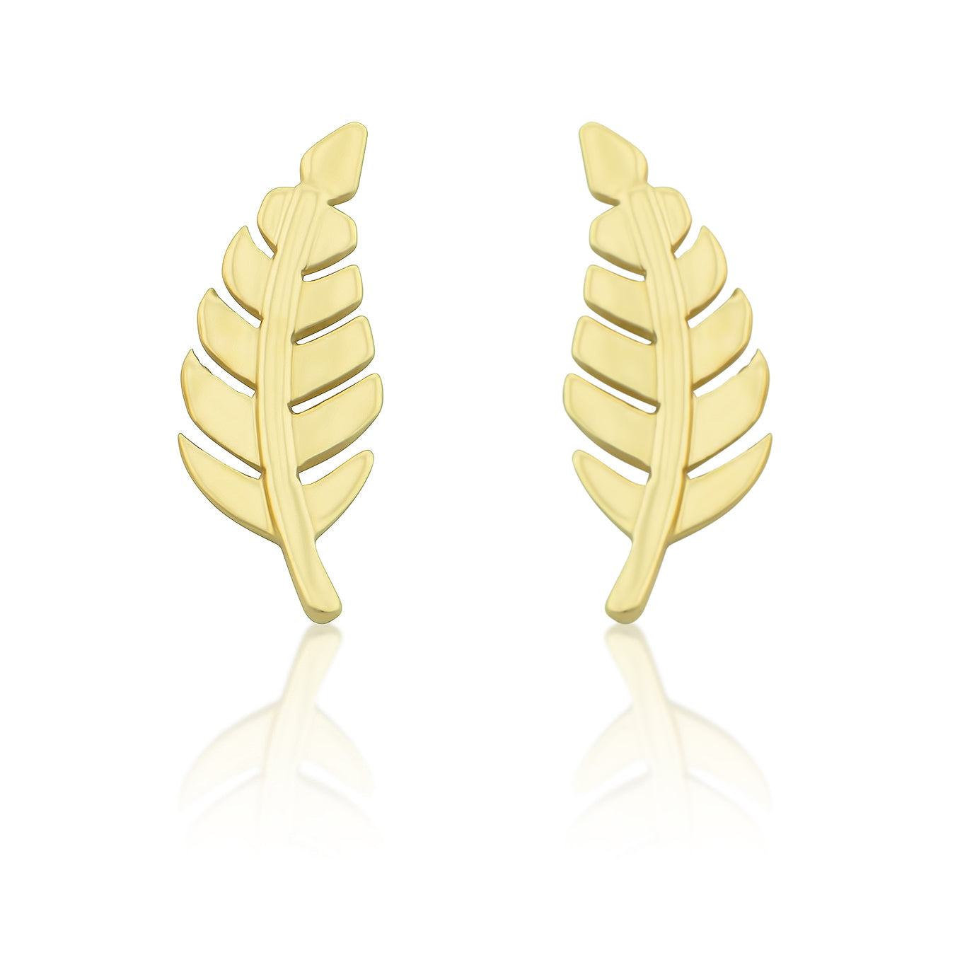 14K Yellow Gold Small Feather Stud Earrings - 10mm