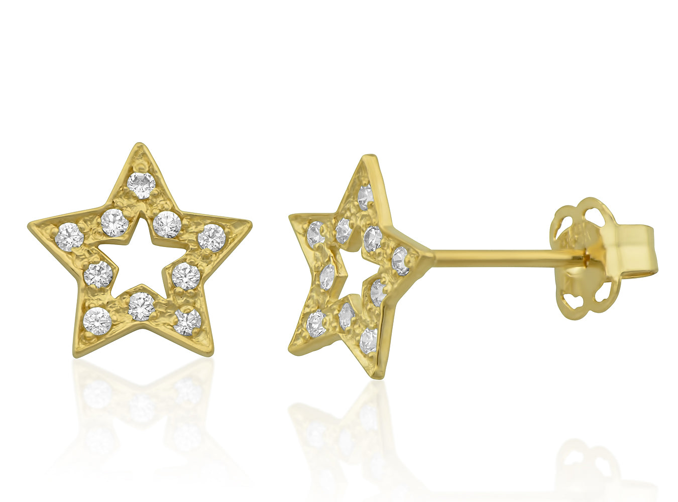 14K Yellow Gold Cz Small Star Stud Earrings - 0.27in