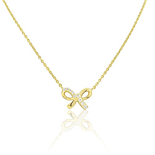 Sold 14K Yellow Gold CZ Bow Necklace - 0.43in