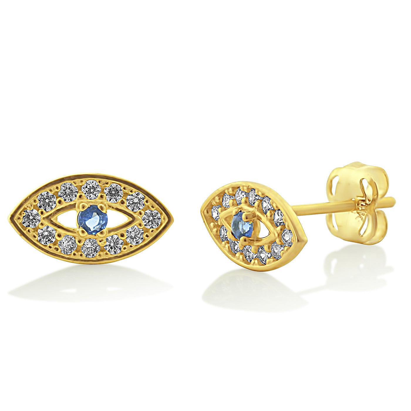 14K Yellow Gold Cz Small Evil Eye Stud Earrings - 0.33in
