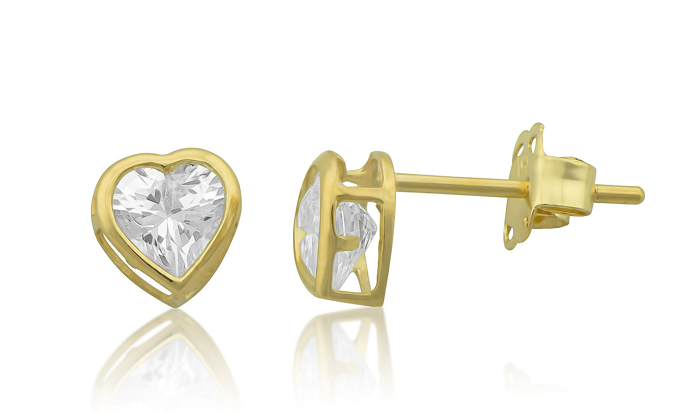 14K Yellow Gold Cz Tiny Heart Stud Earrings - 0.19 in