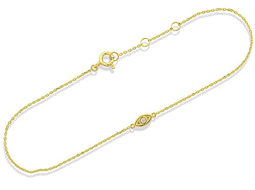Sold 14K Yellow Gold CZ Small Evil eye Bracelet - 8in