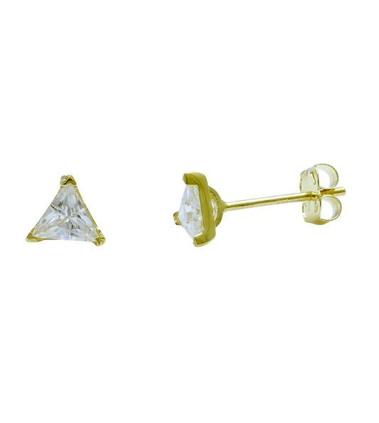 Vinali 14K Solid Yellow Gold Triangle CZ Stud Earrings for Women