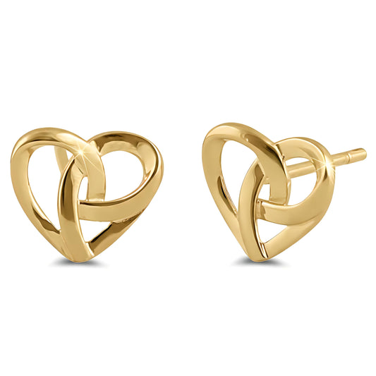 Vinali 14K Solid Yellow Gold Celtic Heart Knot Stud Earrings for Women