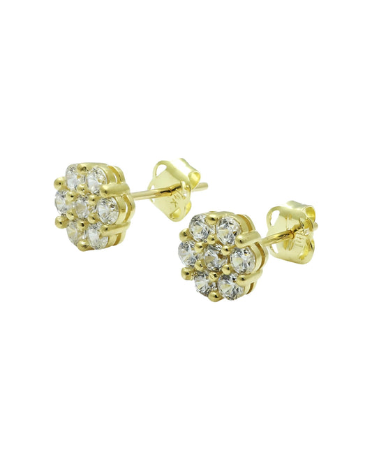 Vinali 14K Solid Yellow Gold CZ Flower Cluster Stud Earrings for Women