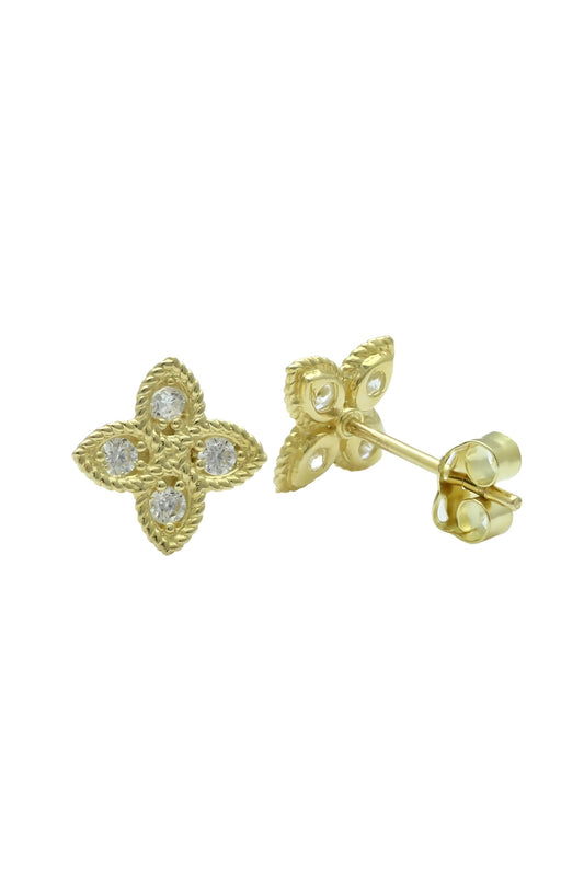 Vinali 14K Solid Yellow Gold CZ Four Point Star Stud Earrings for Women