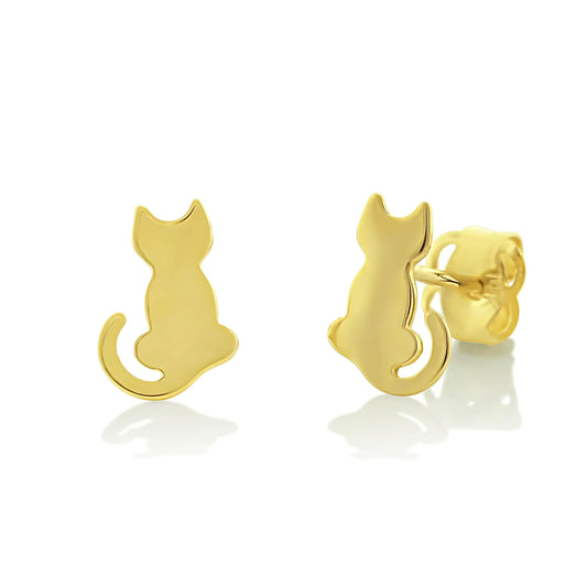 Vinali 14K Yellow Gold Sitting Cat Silhouette Stud Earrings for Women