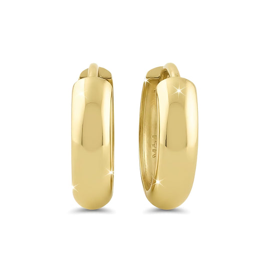 Vinali 14K Solid Yellow Gold Wide Huggie Hoop Earrings for Women 14mm
