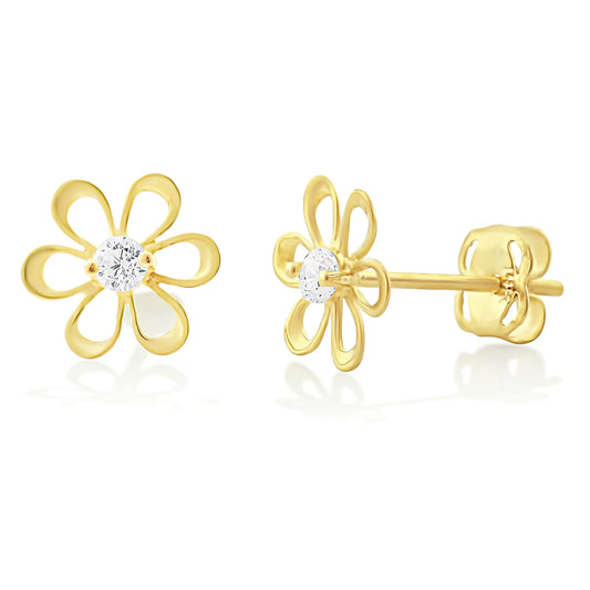 Vinali 14K Yellow Gold CZ Daisy Flower Stud Earrings for Women