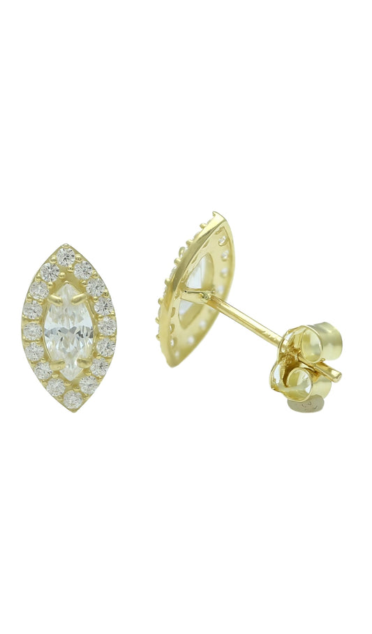 Vinali 14K Solid Yellow Gold Marquise CZ Halo Stud Earrings for Women