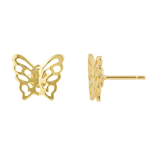 Vinali 14K Solid Yellow Gold Openwork Butterfly Stud Earrings for Women