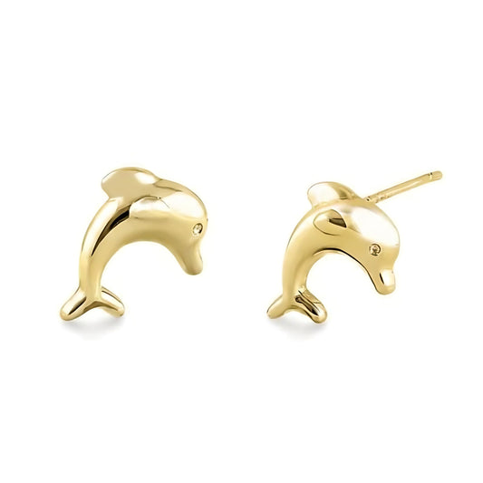 Vinali 14K Yellow Gold Polished Dolphin Stud Earrings for Women