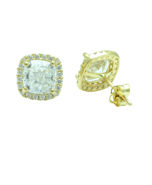 Vinali 14K Solid Yellow Gold Cushion CZ Halo Stud Earrings for Women