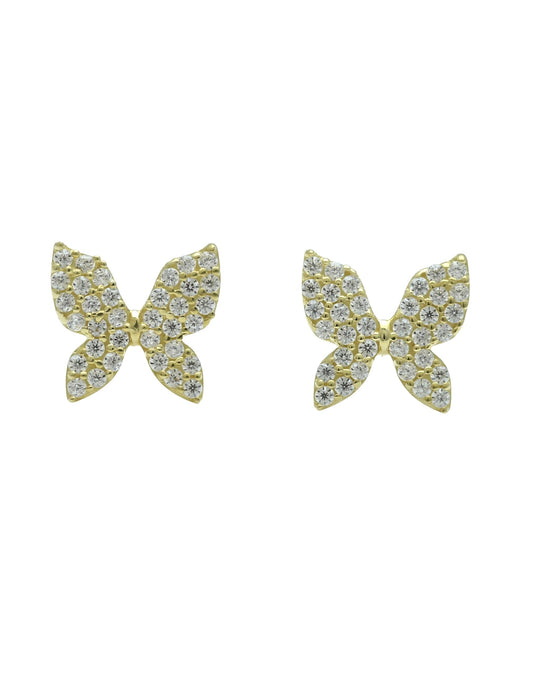 Vinali 14K Solid Yellow Gold Pave CZ Butterfly Stud Earrings for Women