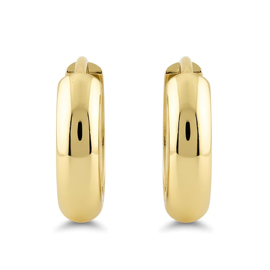 Vinali 14K Solid Yellow Gold Polished Wide Huggie Hoop Earrings for Women