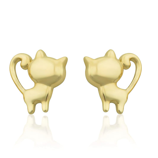 Vinali 14K Solid Yellow Gold Polished Kitty Cat Stud Earrings for Women