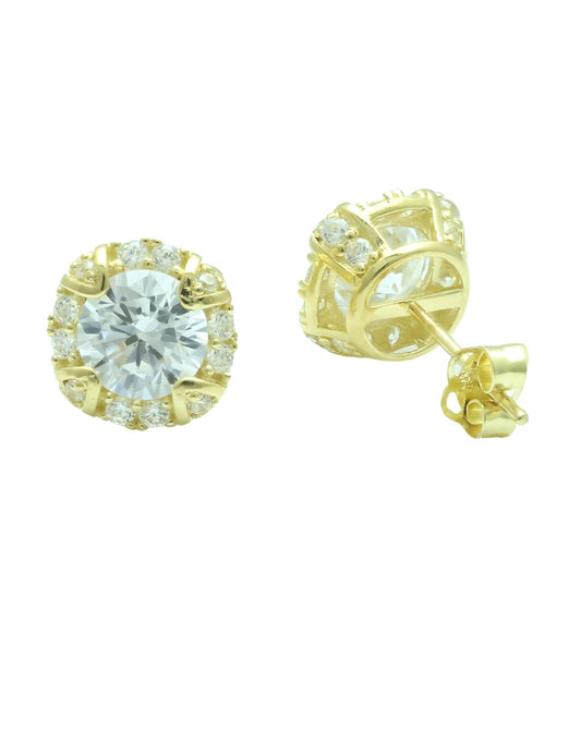 Vinali 14K Solid Yellow Gold Round CZ Halo Stud Earrings for Women 8mm