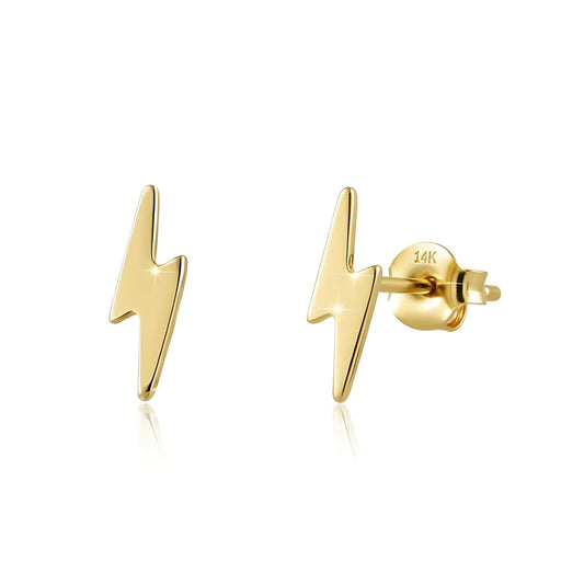 Vinali 14K Yellow Gold Lightning Bolt Stud Earrings for Women