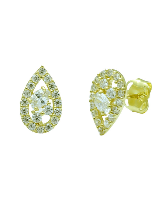 Vinali 14K Solid Yellow Gold CZ Cluster Teardrop Stud Earrings for Women