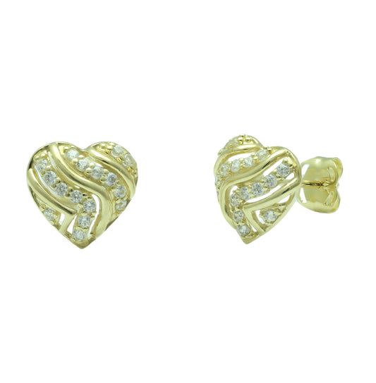 Vinali 14K Solid Yellow Gold CZ Woven Heart Stud Earrings for Women