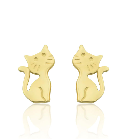 Vinali 14K Yellow Gold Kitty Cat Stud Earrings for Women