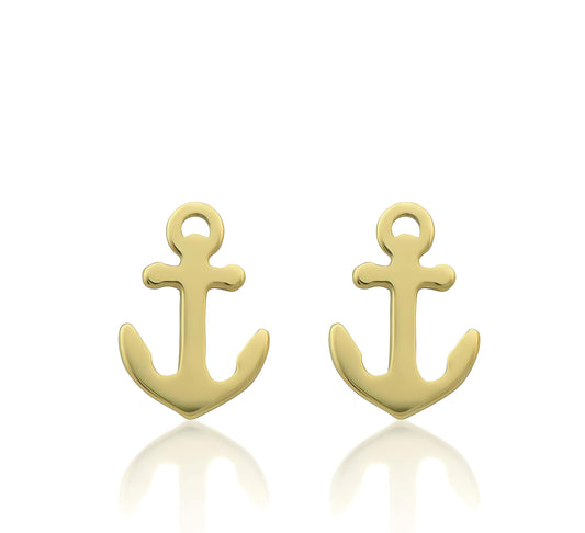 Vinali 14K Yellow Gold Dainty Nautical Anchor Stud Earrings for Women