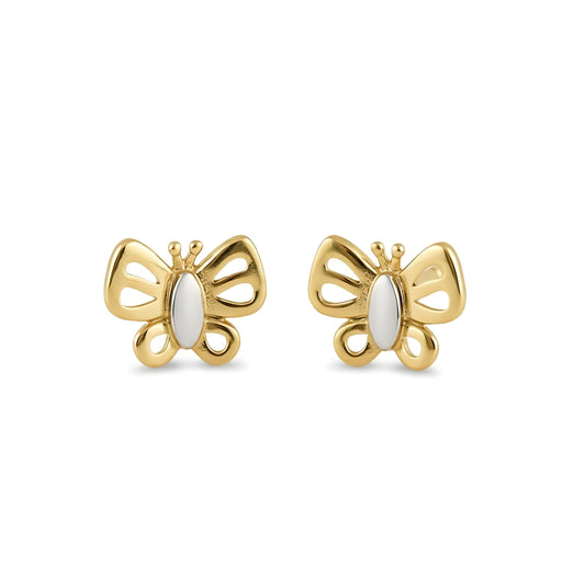 Vinali 14K Two Tone Gold Butterfly Stud Earrings for Women